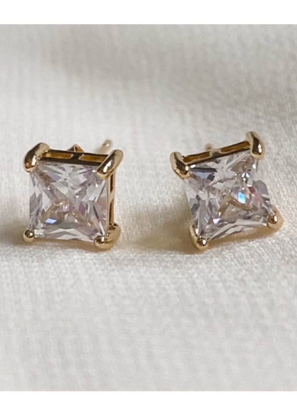 New 14K solid real gold diamond studs cz earrings white or yellow gold studs